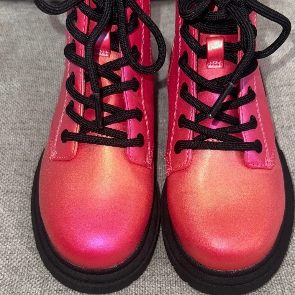 NWOT Stylish Pink Kids iridescent combat like Boots